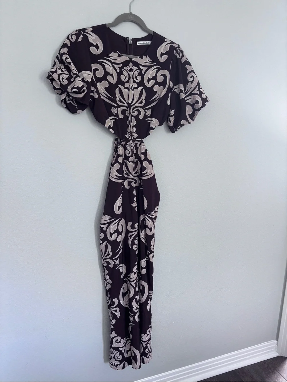 Women's Brown and Cream Patterned Midi Dress